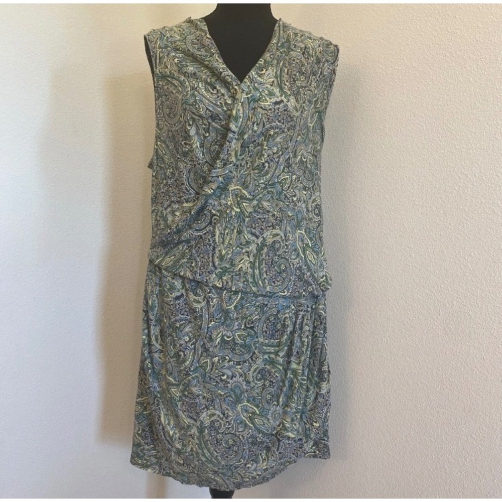 French Connection UK Style Wrap Dress Women XL Green Blue Paisley Tank VNeck Y2K